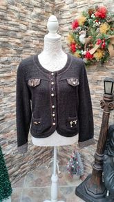 Elisa Cavaletti short fitted brown jacket, with embellished pockets and turned back cuffs.