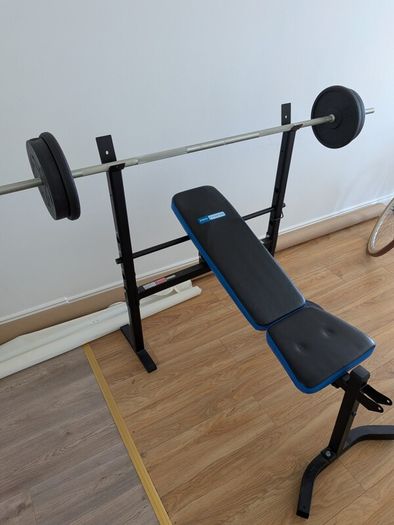 Adjustable Weight Bench with Barbell and Plates
