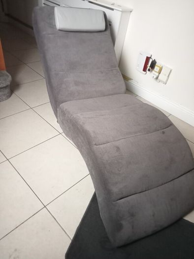 Grey Fabric Chaise Long Lounge Lounger with Leather headrest