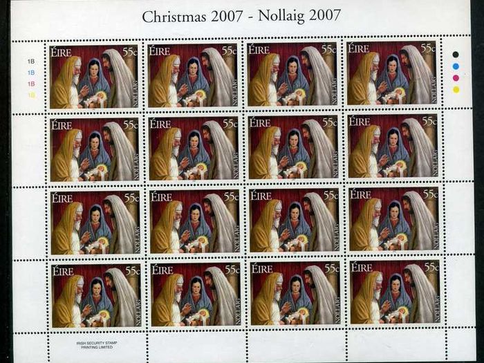 2007 Ireland Christmas commemorative Stamp Sheetlets Plate 1B1B1B1B Mint Never Hinged (MNH)