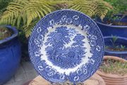 Lovely Vintage Blue and White 7.75 Inch Luncheon Plate By English Ironstone Tableware in a Lovely Cottagecore Style Idyllic Rural Scene Pattern