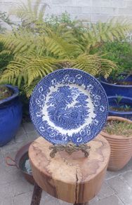 Lovely Vintage Blue and White 7.75 Inch Luncheon Plate By English Ironstone Tableware in a Lovely Cottagecore Style Idyllic Rural Scene Pattern