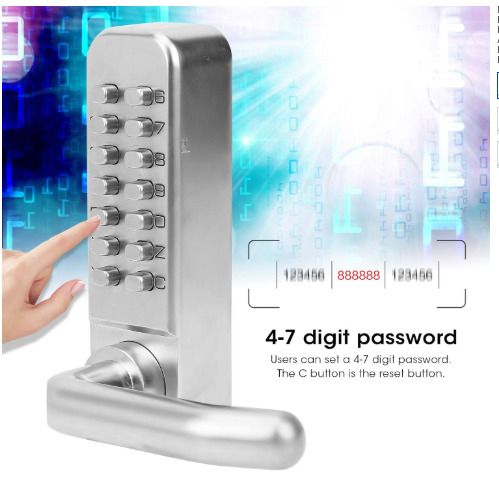 Mechanical Door Lock, Push Button Digital Code Keypad Keyless Entry Door Lock Zinc Alloy Home Security Door Handle Lock Waterproof (No Battery Required)