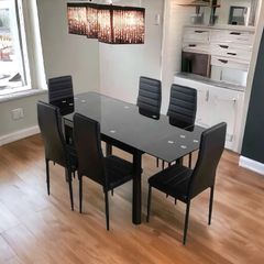 Extendable Glass Dining Table Set + 6chairs