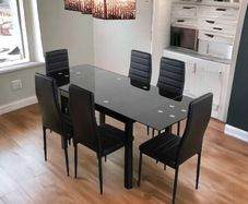 Extendable Glass Dining Table Set 6 chairs Black