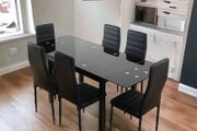 Extendable Glass Dining Table Set with 6 chairs