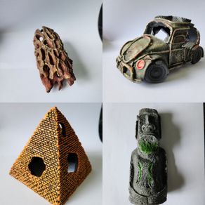 aquarium ornaments - Car, Log, Easter Island, Pyramid
