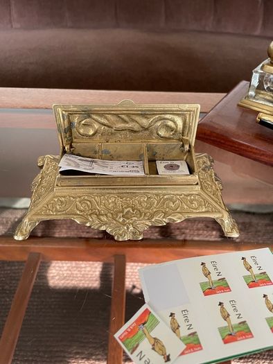 Vintage Ornate Brass Postage Stamp Keepsakes Box