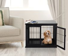 66cm/26'' Wooden Decorative Dog Cage Pet Crate Double Door Small Animal with Tabletop, Black