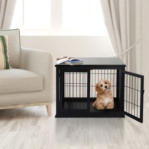 66cm/26'' Wooden Decorative Dog Cage Pet Crate Double Door Small Animal with Tabletop, Black