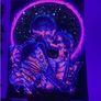 Blacklight Skull Tapestry, Kissing Skulls Moon Tapestry UV Reactive (MULTIPLE SIZES) Image 2