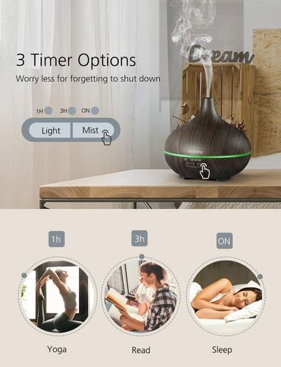 Essential Oil Diffuser For Aromatherapy, Ultrasonic Aroma Diffusers Cool Mist Humidifiers with Waterless Auto Shut-Off For Yoga, Office, Spa, Bedroom, Baby Room