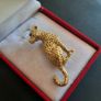 Cheetah Brooch Jaguar Bange Pin Gold Tone Green Eyes Cat Family Broach Jungle Jewellery Image 3