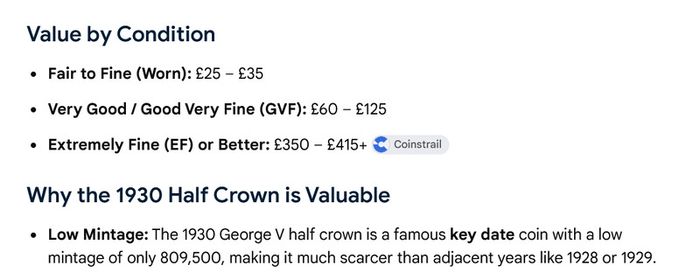 Rare High Detailed 1930 Key Date George V Silver Half crown