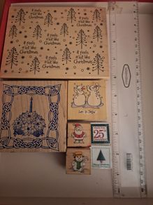 Wooden/ Rubber Christmas stamps x 7