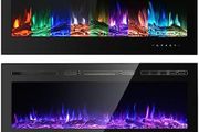 Electric Fireplace Touch Screen Glass Panel Colorful Flame Insert Wall Mounted Heater 1800W(102CM, Black)