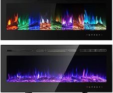 Electric Fireplace Touch Screen Glass Panel Colorful Flame Insert Wall Mounted Heater 1800W(102CM, Black)