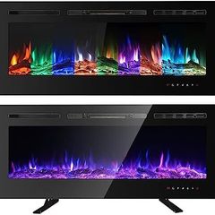 Electric Fireplace Touch Screen Glass Panel Colorful Flame Insert Wall Mounted Heater 1800W(102CM, Black)