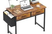 Computer Office Desk for Small Space with Fabric Drawers, Home Office Desk for Bedroom with Side Pocket and Hook, 80CM Brown Kids Desks, Writing Desks, Study Table and Work Table  Brown