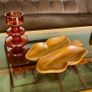 Vintage Teak Wood Serving Butterfly Leaf Shaped Bowl Two Section Tray Image 2