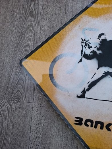 Banksy Sheet Metal Reproduction Road Sign of The Flower Bomber