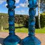 Pair of vintage cobalt blue glass candlestick holders 1970s Image 2