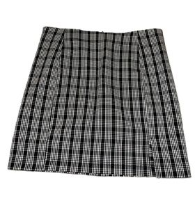 Plaid Skirt with Front Slit
