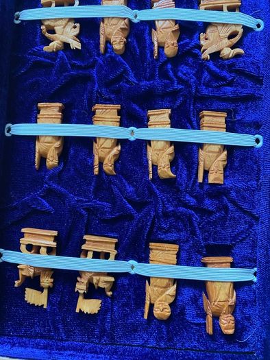 Vintage Chinese Bone Hand Carved Ivory Chess Set Hong Kong 1960s
