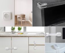 Child Safety Locks for Children, Pack of 20, 6X Kitchen Cupboards, Fridge Door Safety Locks, 8X Corner Guards, 6X Sockets Covers No Tools Or Drills Required. Very Easy to Install.