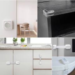 Child Safety Locks for Children, Pack of 20, 6X Kitchen Cupboards, Fridge Door Safety Locks, 8X Corner Guards, 6X Sockets Covers No Tools Or Drills Required. Very Easy to Install.