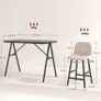 Bar set 5-piece, table and 4 chairs, button tufting, thick padding, linen-look, Beige Image 2