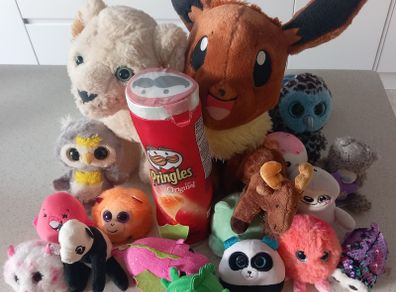 Large collection of assorted soft toys and plushies