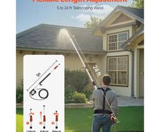 Pressure Washer Telescoping Wand, 24 ft, 4000 psi, Telescopic Spray Wand with Power Washer Extension Wands, Gutter Cleaner, Pivoting Coupler, 7 Spray Nozzle Tips and Adjustable Support Harness