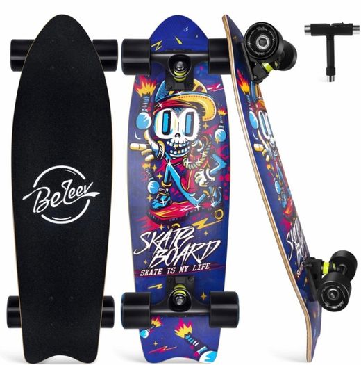 Skateboard, 27 x 8 inch Complete Skateboard for Kids Teens and Adults, 7 Layer Canadian Maple Double Kick Deck (MULTIPLE DESIGNS)