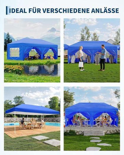 3m x 6m folding tent accordion 4 side panels 2 curtains + transport bag Waterproof Stable Flat Foldable Gazebo Popup Garden Tent
