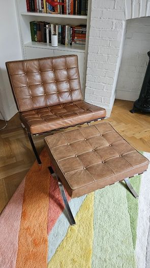 Midcentury modern Barcelona Chair Replica with Footstool