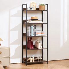 Metal Bookshelf, 5-Tier Tall Industrial Bookshelf Freestanding Display Shelving Unit