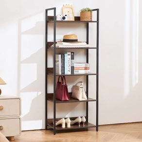 Metal Bookshelf, 5-Tier Tall Industrial Bookshelf, Rustic Display Vintage Storage Bookcase with Open Shelves, Freestanding Display Shelving