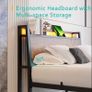 King Size Bed Frame, Black | Charging Station, LED Lights, Wood Headboard with Storage Shelves, Heavy Duty Metal Slats, No Box Spring Needed Image 3