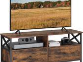 TV table 120 x 40 x 50 cm TV cabinet, TV table, lowboard for TVs up to 55 inches, with 2 drawers, 2 open compartments, 120 x 40 x 50 cm, for living room, steel frame, vintage brown-black