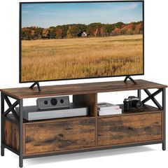 TV table 120 x 40 x 50 cm TV cabinet, TV table, lowboard for TVs up to 55 inches, with 2 drawers, 2 open compartments, 120 x 40 x 50 cm, for living room, steel frame, vintage brown-black