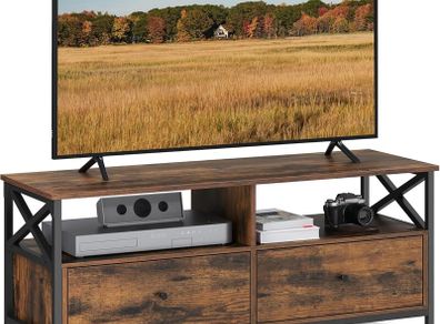 TV table 120 x 40 x 50 cm TV cabinet, TV table, lowboard for TVs up to 55 inches, with 2 drawers, 2 open compartments, 120 x 40 x 50 cm, for living room, steel frame, vintage brown-black