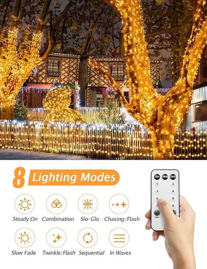 Outdoor Christmas Lights, 100M 800LED Christmas Decorations Fairy Tree Lights, Waterproof Remote Control String Lights Garden Decor, Twinkle Firefly Lights Ornaments Indoor, Warm White