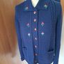 Hand Crafted & Hand Embroidered New Navy Wool Cardigan Size 12-14 Image 5