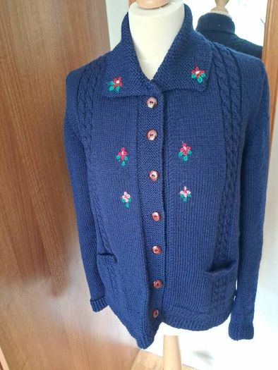 Hand Crafted & Hand Embroidered New Navy Wool Cardigan Size 12-14