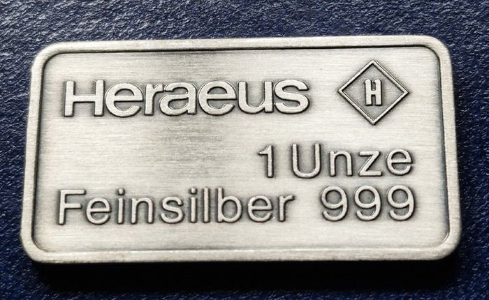1 Oz silver Hamburg Heraeus Antiqued bar