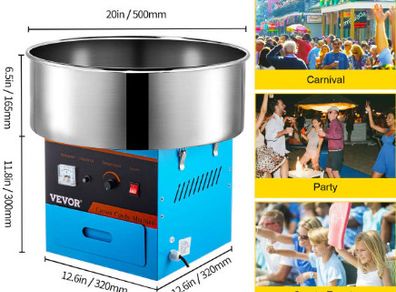 Electric Cotton Candy Machine Commercial Sugar Candy Floss Maker Temperature Controls for Party Festival Carnival Home DIY
