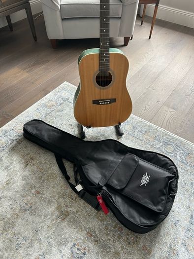 Acoustic guitar with strap, bag, stand and accessories