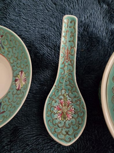 Vintage 4-Piece Chinese Jingdezhen Turquoise Gaiwan Tea Set, Plate & Spoon (1950s/70s)
