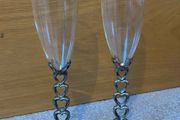 Vintage Silver Plated Heart Stem Champagne Flutes / Glasses